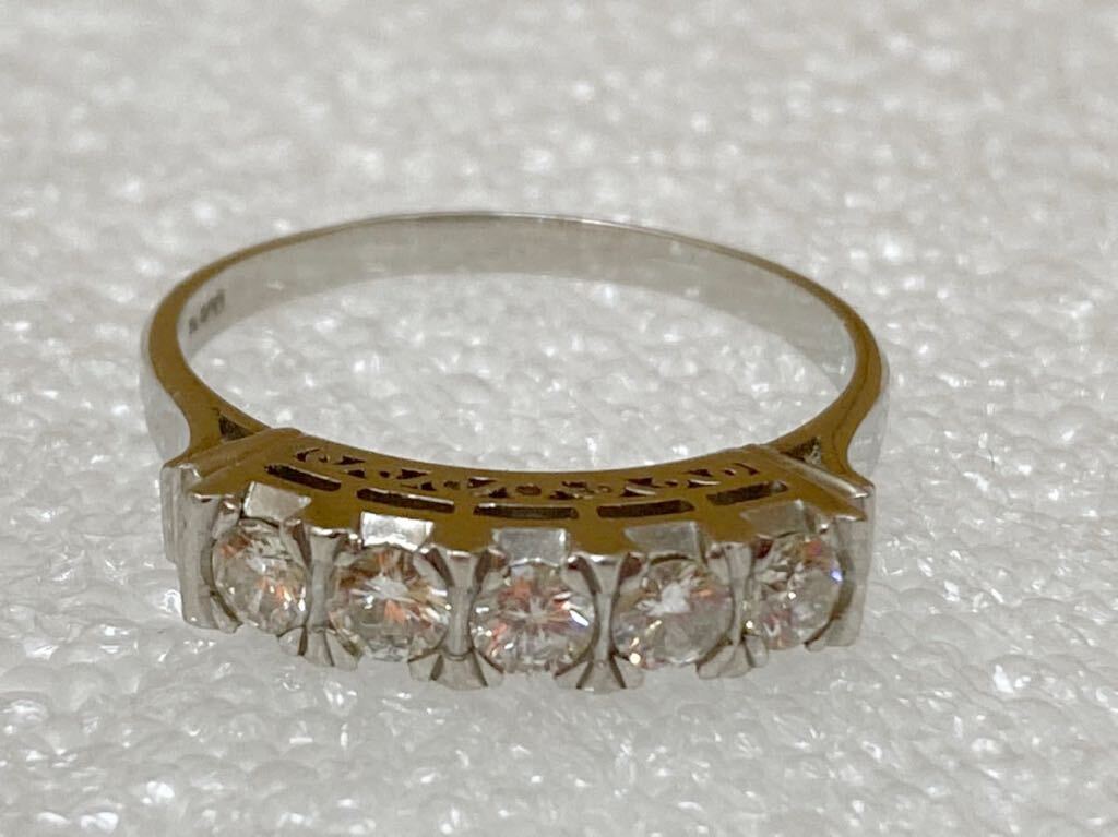 HY0703 diamond ring ring PT900 0.59 seal character equipped present condition goods 0330