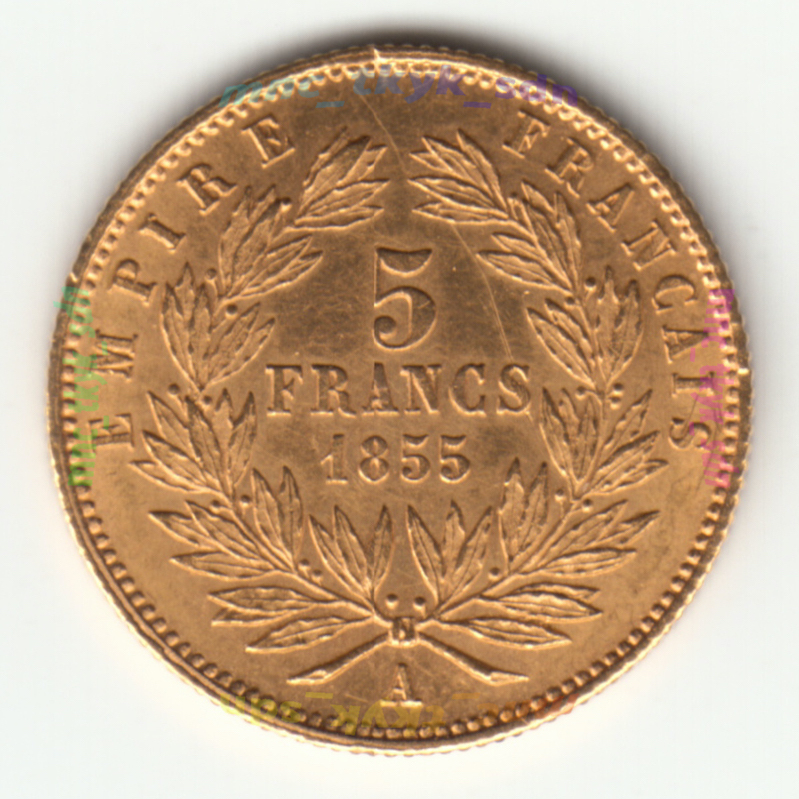 フランス ナポレオン3世 5フラン金貨 1855Aの画像4