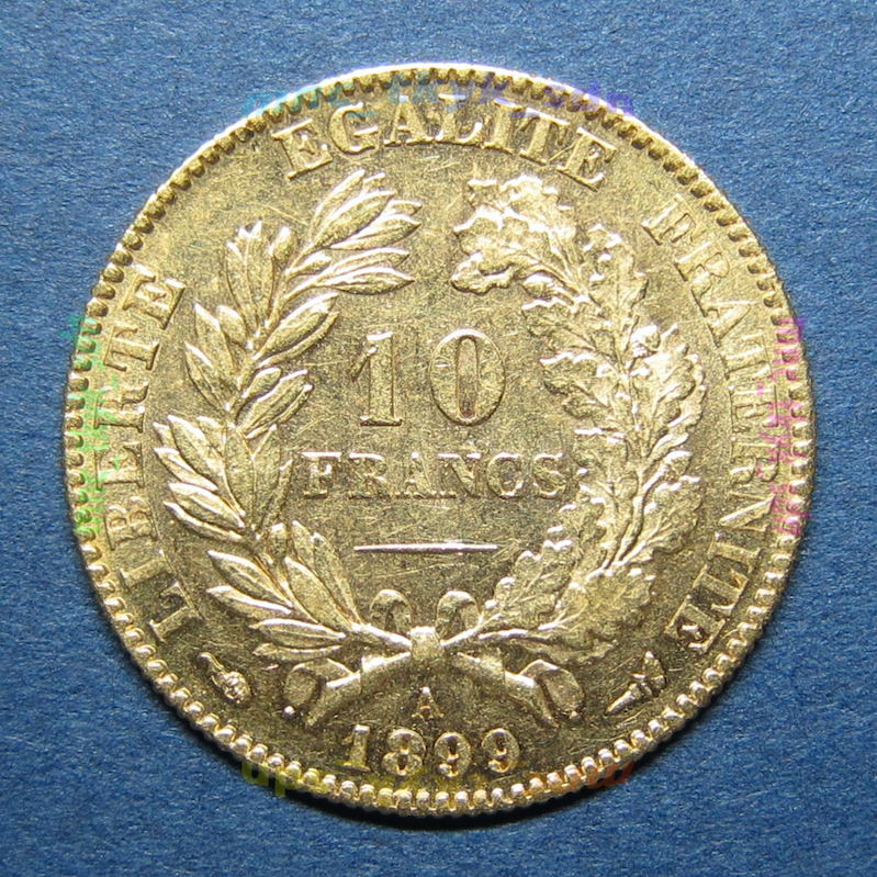 フランス セレス 10フラン金貨 1899Aの画像2