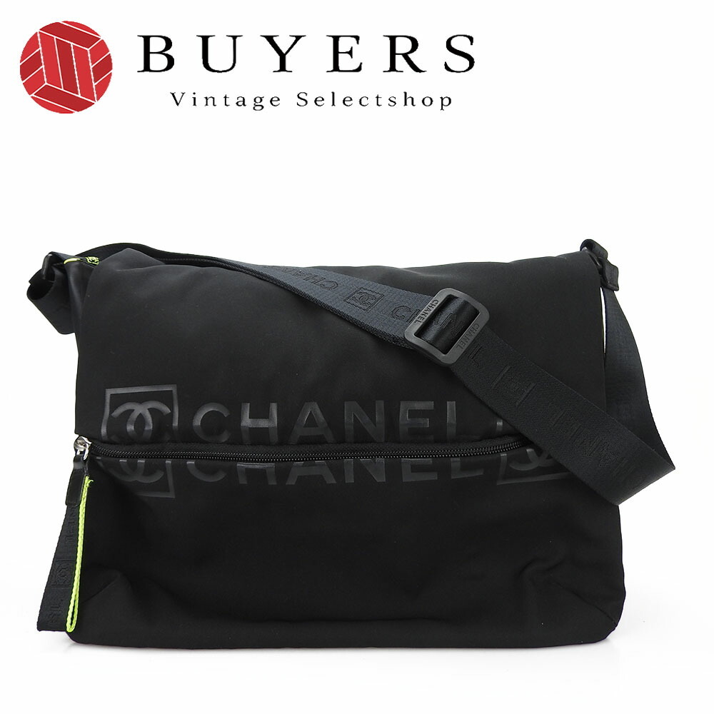  used Chanel shoulder bag sportsline nylon Raver black yellow 9 number pcs lady's men's 