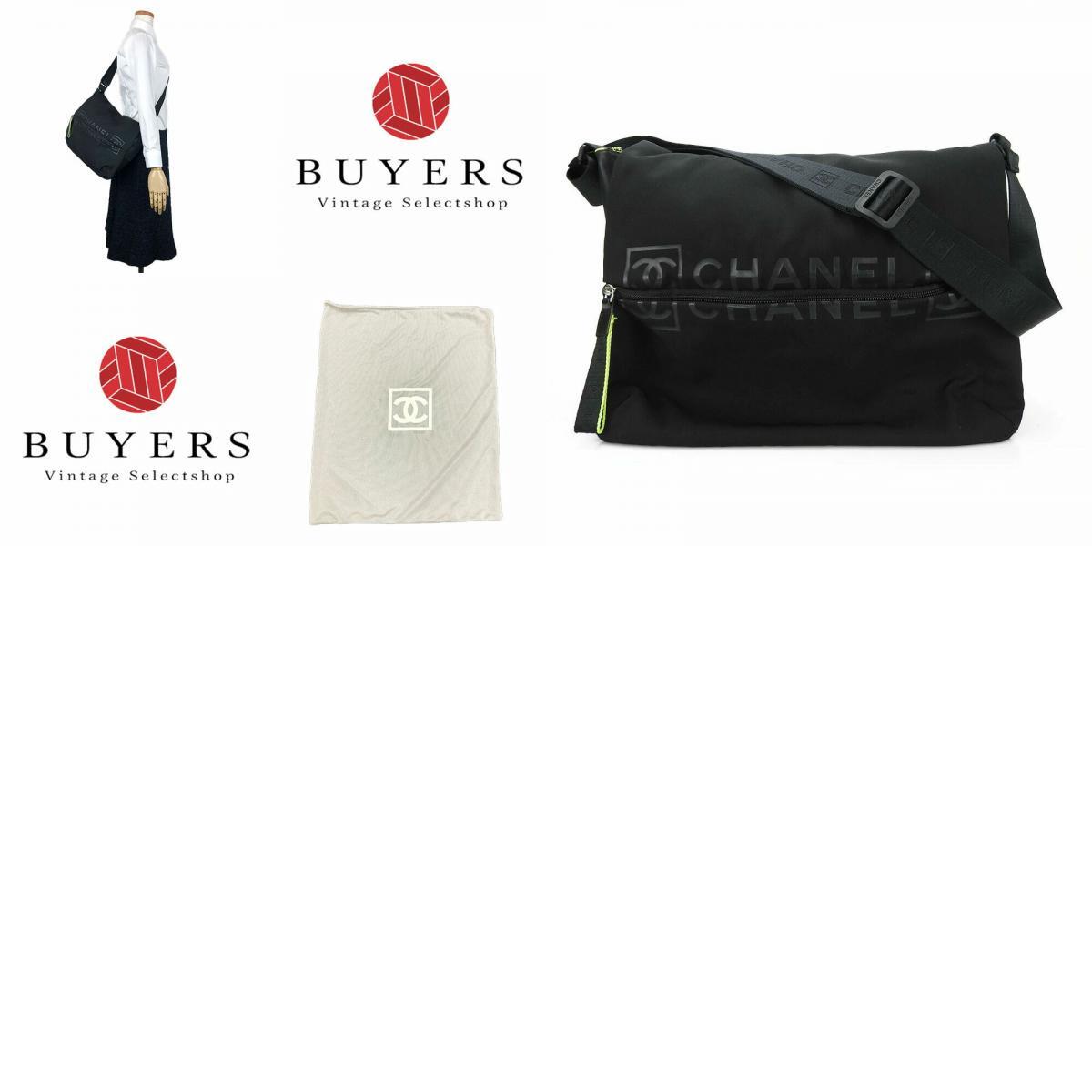  used Chanel shoulder bag sportsline nylon Raver black yellow 9 number pcs lady's men's 