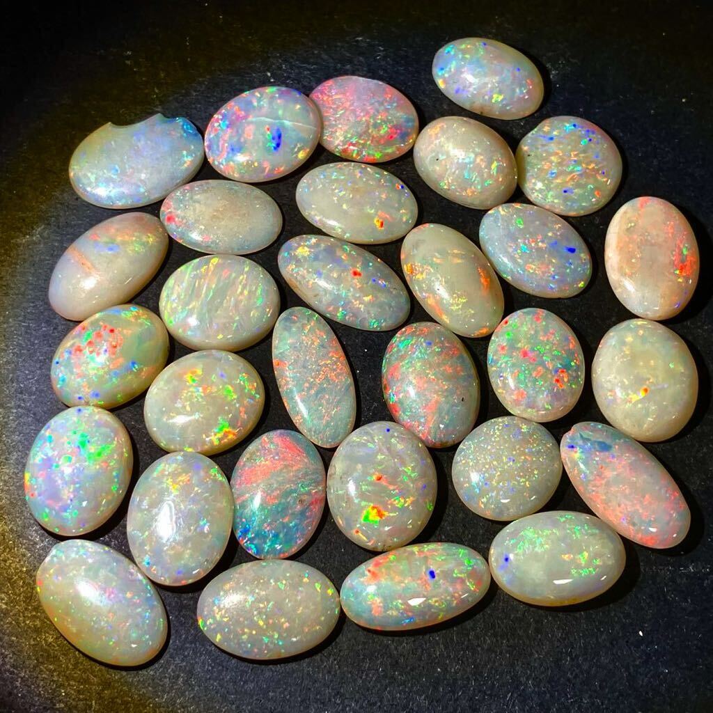 遊色効果!!［天然ホワイトオパール30点おまとめ100ct］A ルース 裸石 宝石 ジュエリー jewelry white opal 遊色 虹 DG5 ③_画像4