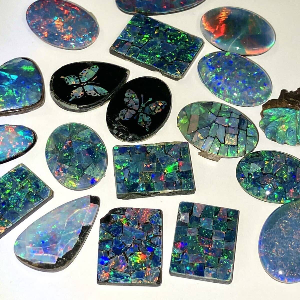 遊色効果!!［ダブレットオパール19点おまとめ200ct］M ルース 裸石 宝石 ジュエリー jewelry opal モザイク mosaic _画像1