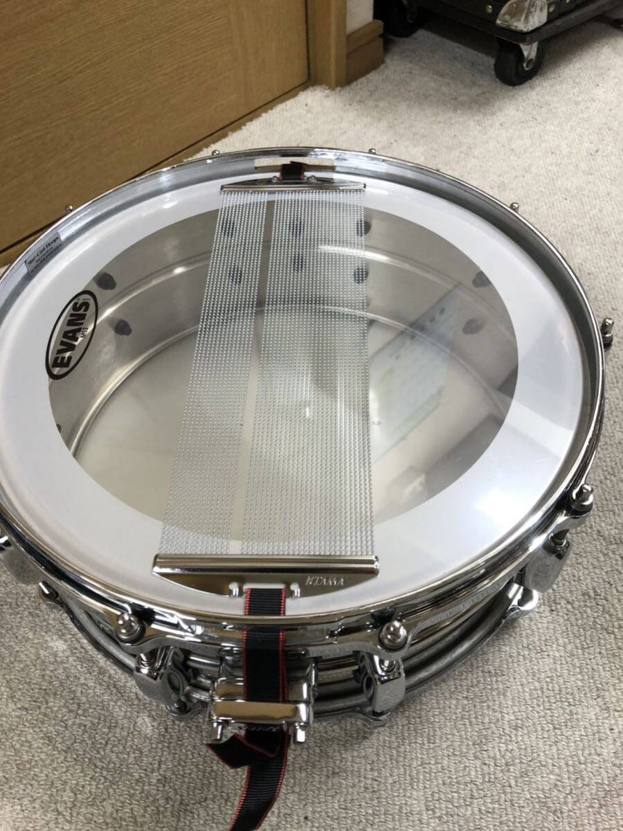 深さ5.5インチ ステンレス中古スネアドラム タマ TAMA MADE IN JAPAN 14インチ口径 上下ダイキャストリムの画像7