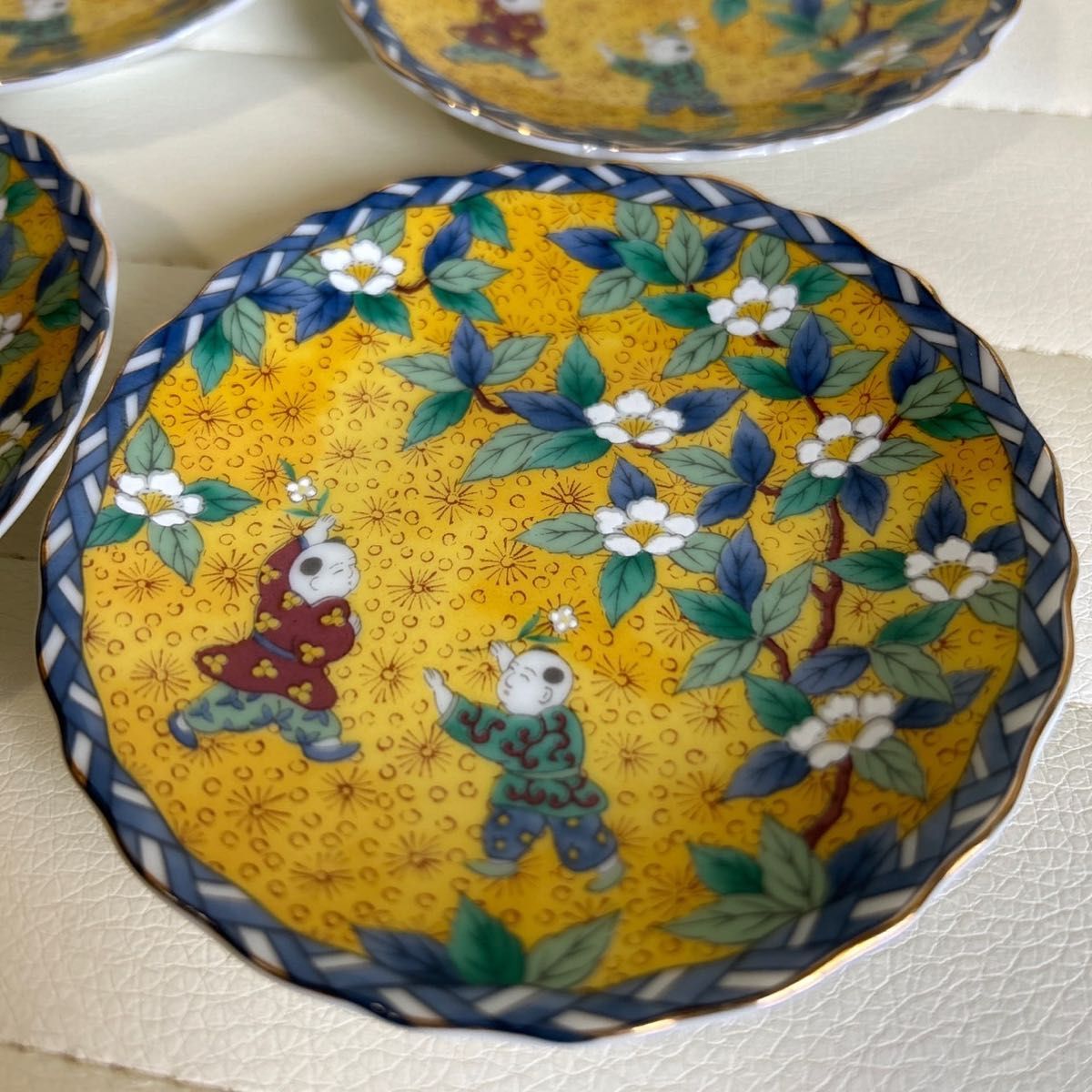 第一陶器　翔山窯　小皿　4枚セット　黄地唐子　 色絵　九谷手　和食器　古伊万里