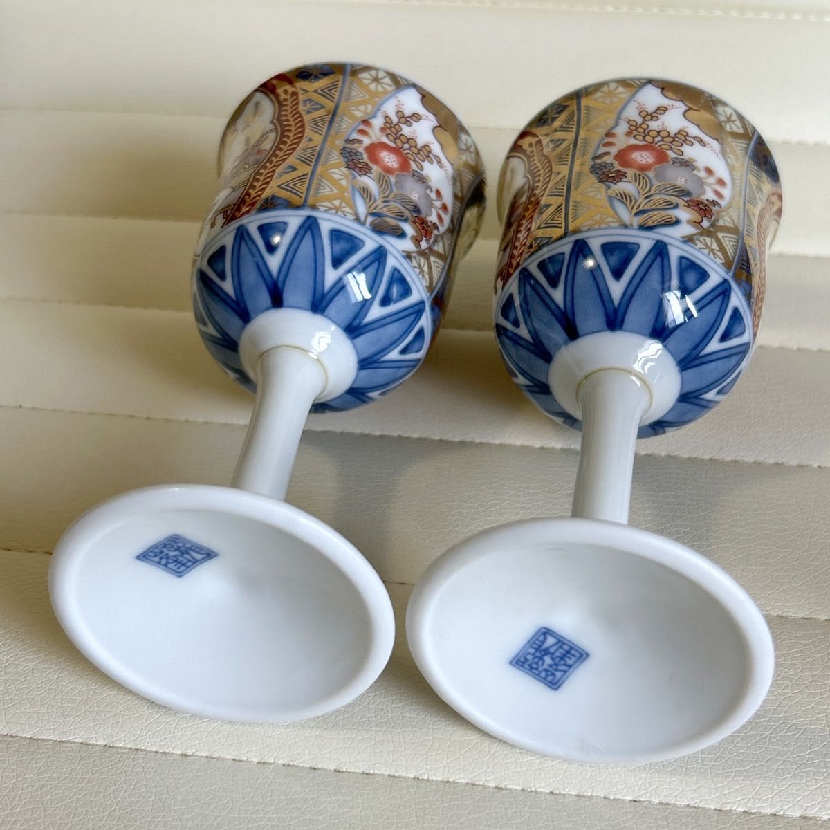 三洋陶器 龍峰窯 金彩 ワインカップ 2客セット 古伊万里 色絵 三洋陶器 龍峰窯 金彩 ワインカップ 2客セット 古伊万里 色絵