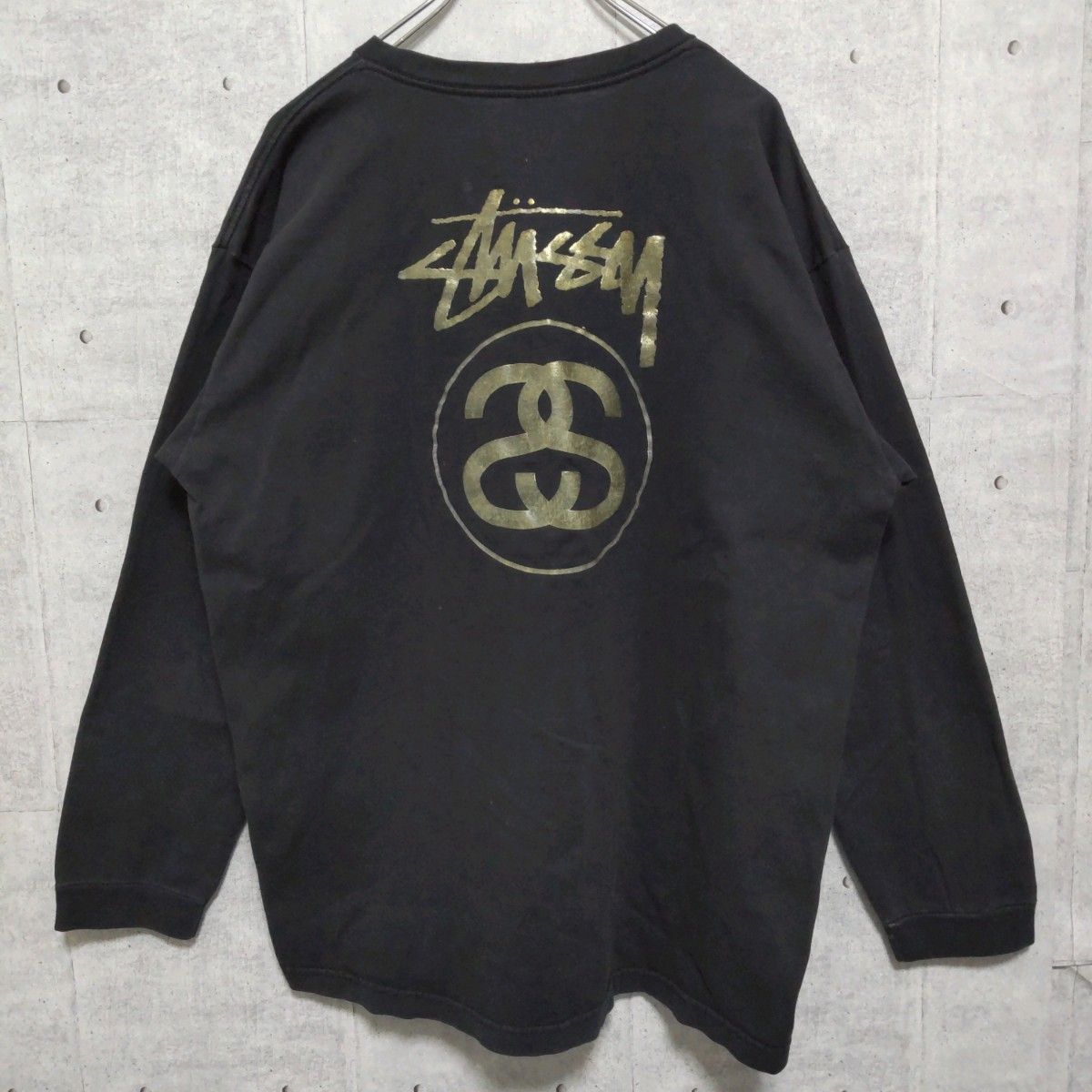 STUSSY ステューシー  長袖Tシャ ブラック L 紺タグ ゴールドフォント