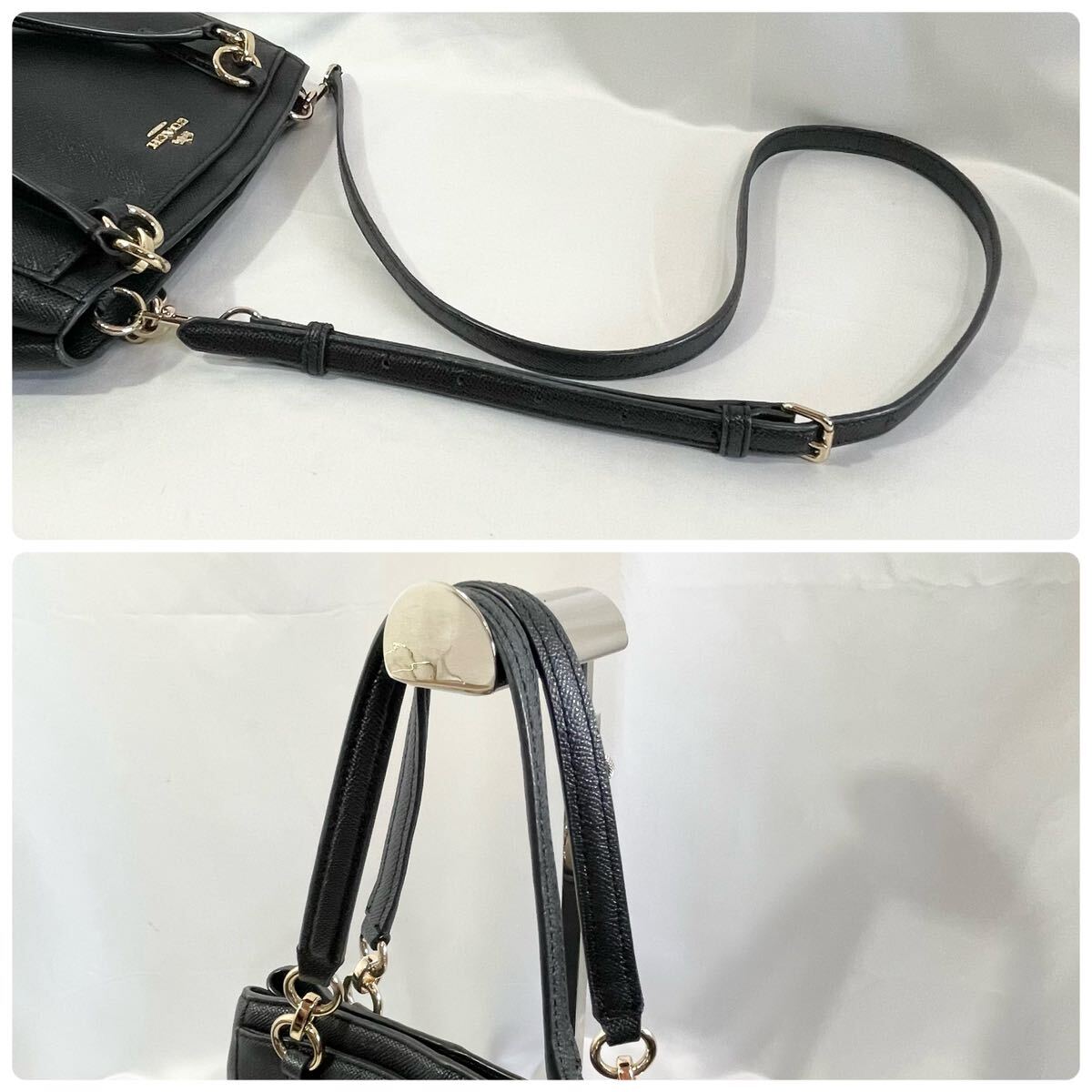 【美品】 正規品 コーチ COACH 2way ハンドバッグ ショルダー付き 黒 ブラック 革 レザー ショルダーバッグ フォーマル 冠婚葬祭 鞄 かばん