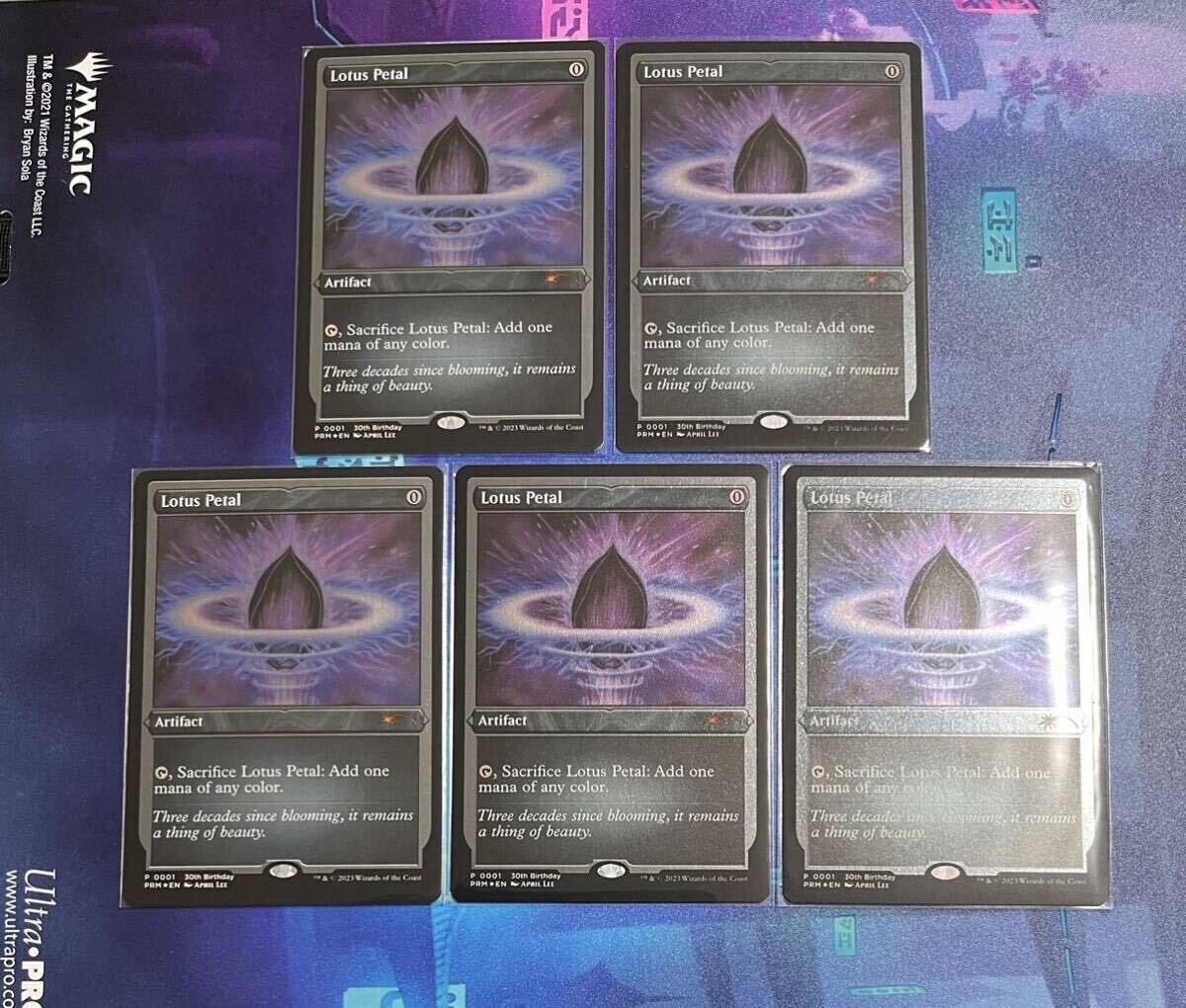 MTG Lotus Petal （水蓮の花びら）英語版エッチングFoil プロモカード5枚セット　マジック Set of 5_画像2