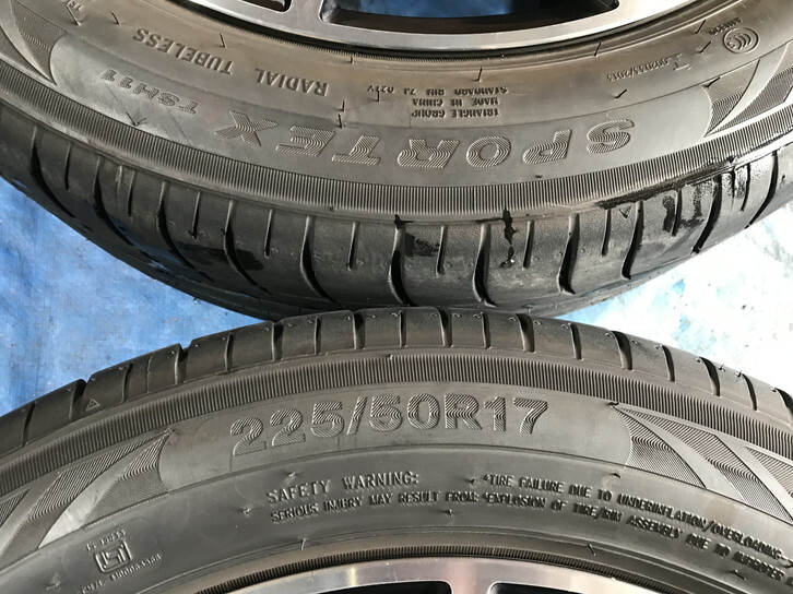 激安即決！タイヤ＋ホイール！SCHNEIDER 17-7J 5H/100 ET48 + 225/50Ｒ17 中古4本 フォレスター/レガシィB4/ツーリングワゴン等！HM000892の画像9