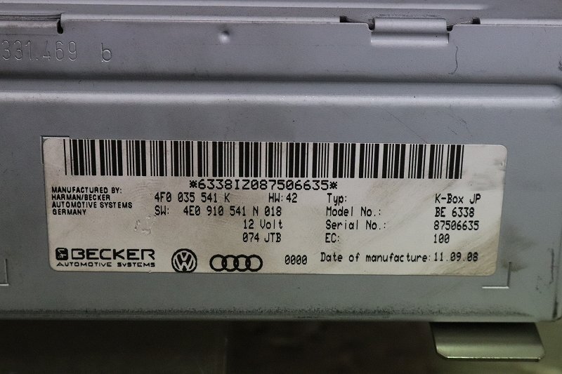 アウディ A4 アバント 1.8T FSI 右ハンドル Audi (8KCDH 8K) 純正 DECKER 動作保証 ラジオチューナー 4F0 035 541 K BE 6338 p044469_画像4