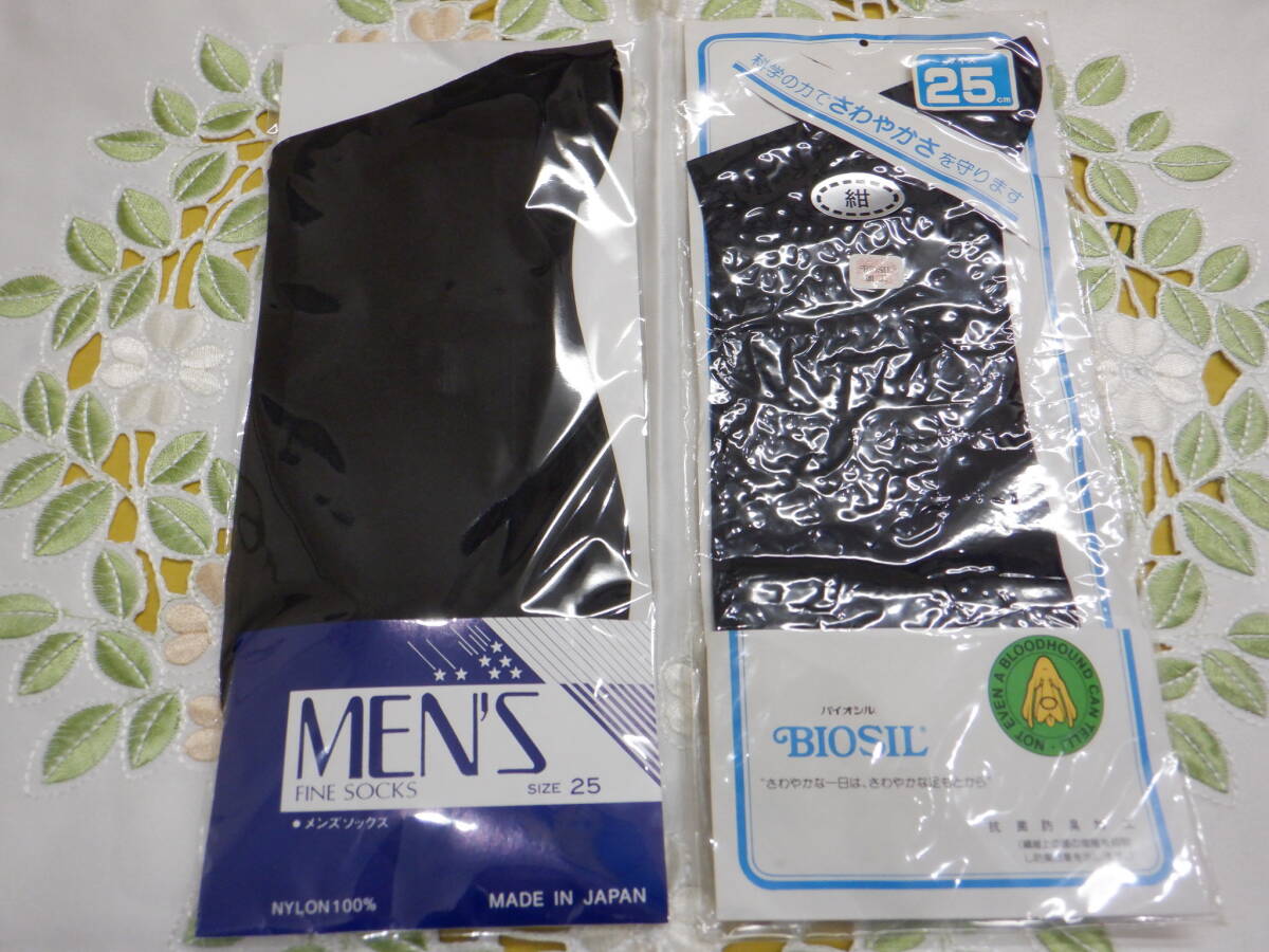 ★MEN'SOCKS BIOSIL メンズ シースルーソックス 2足 25㎝ 黒色＆紺色 ハイゲージ ナイロン100% ビジネス紳士靴下_画像1