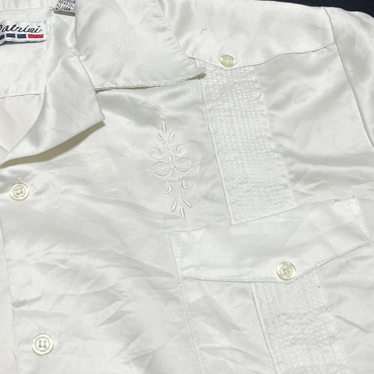 ＊7430 Patrini キューバシャツ　オープンカラー　ポリ　ホワイト