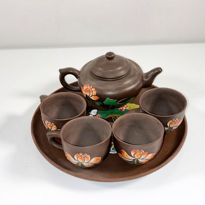 中国 北京 茶器セット 紫砂彩陶 ポット 急須 カップ 皿 プレートの画像1