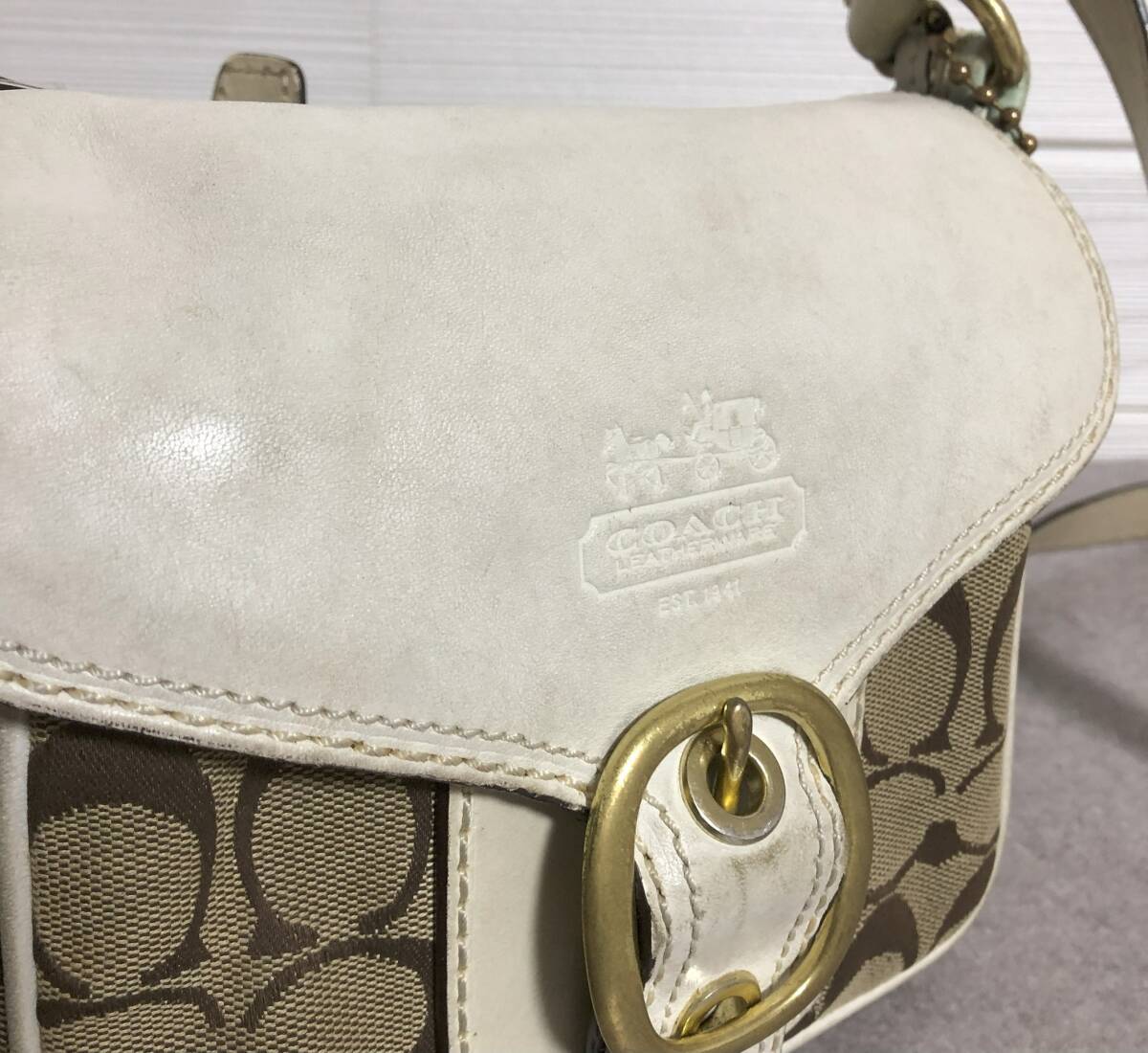 No104 COACH コーチ 11593 シグネチャー ジェニー 本革 レザー キャンバス 斜め掛けショルダー バッグ ポシェットの画像4