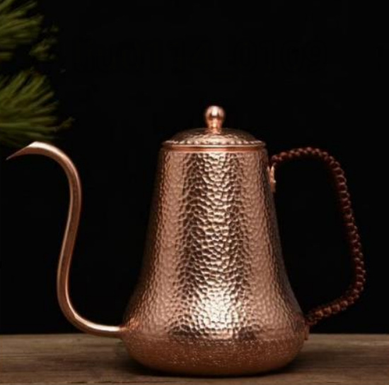高品質純銅コーヒーポット制コーヒー器具銅イメージ紫銅ハンマー紋コーヒーポット細口ポットコーヒーポット900ML_画像1