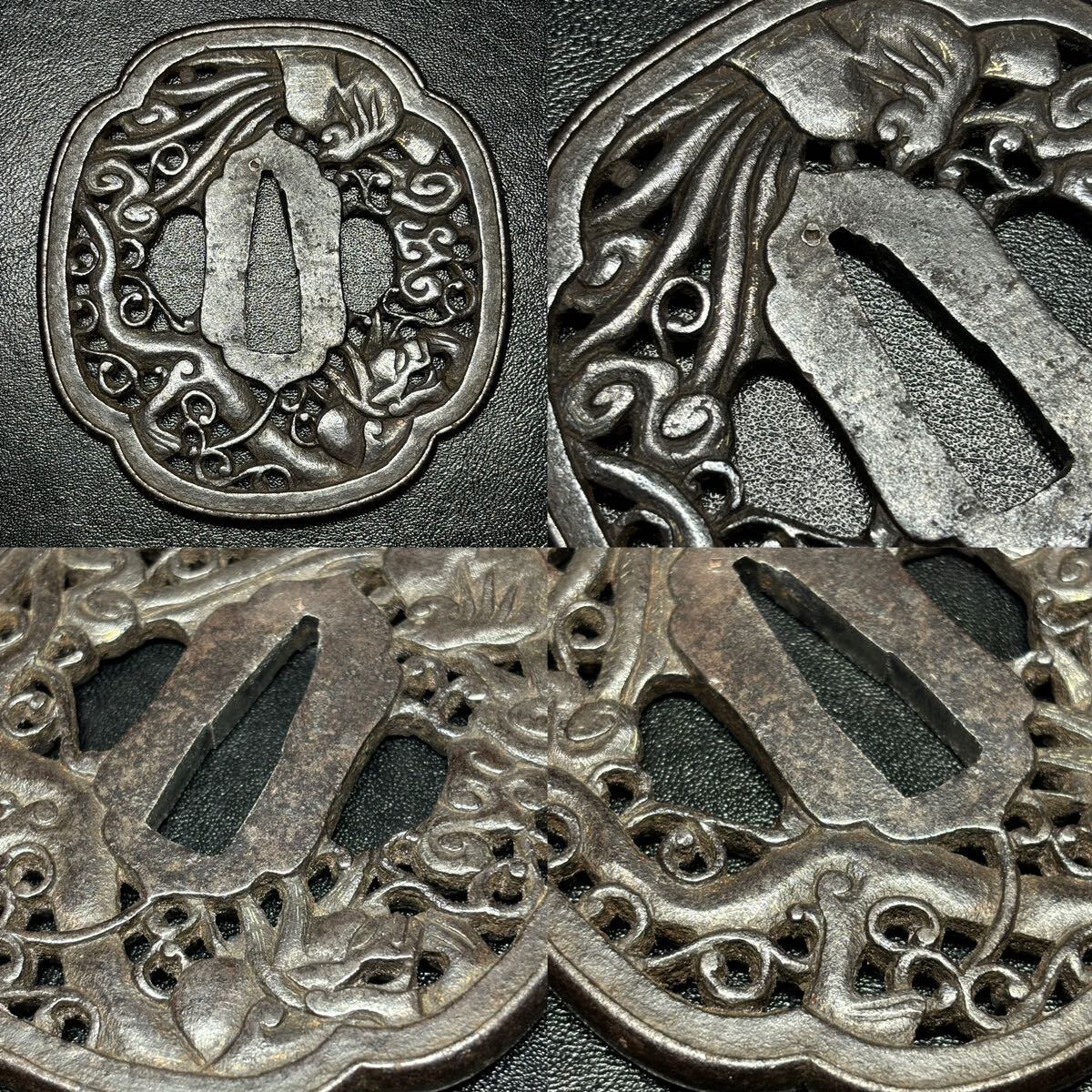 【海】江戸明治金工 虎親子 手彫 目貫一体 銅製鍍金 骨董品 専用箱付 骨董品】鍔 刀槍具 孝行 在銘 古鉄 龍 彫金(鍔 銘 平戸住国重造