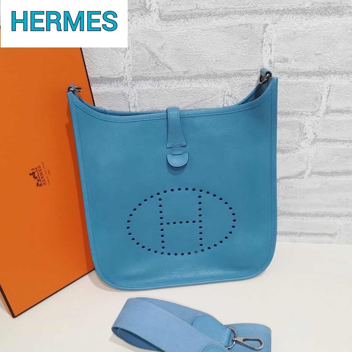 エルメス HERMES ブルージーン 青 ブルー エヴリン1 I□刻印 トリヨン ベスパ ピコタン エヴリン トリム ショルダーバッグ_画像1