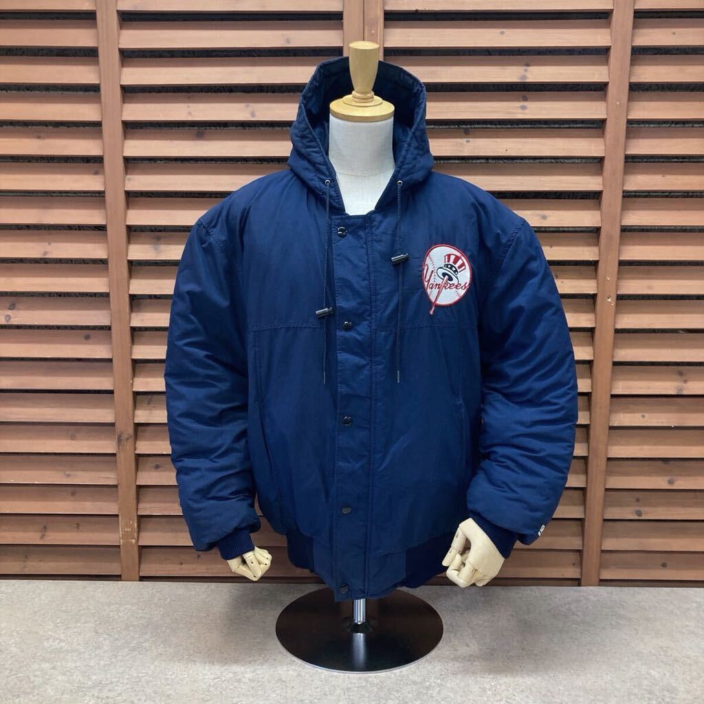 N 038【DeLONG デロング】90年代 USA製 NYヤンキース 中綿 パーカー ジャケット ブルー系 SIZE S_画像1