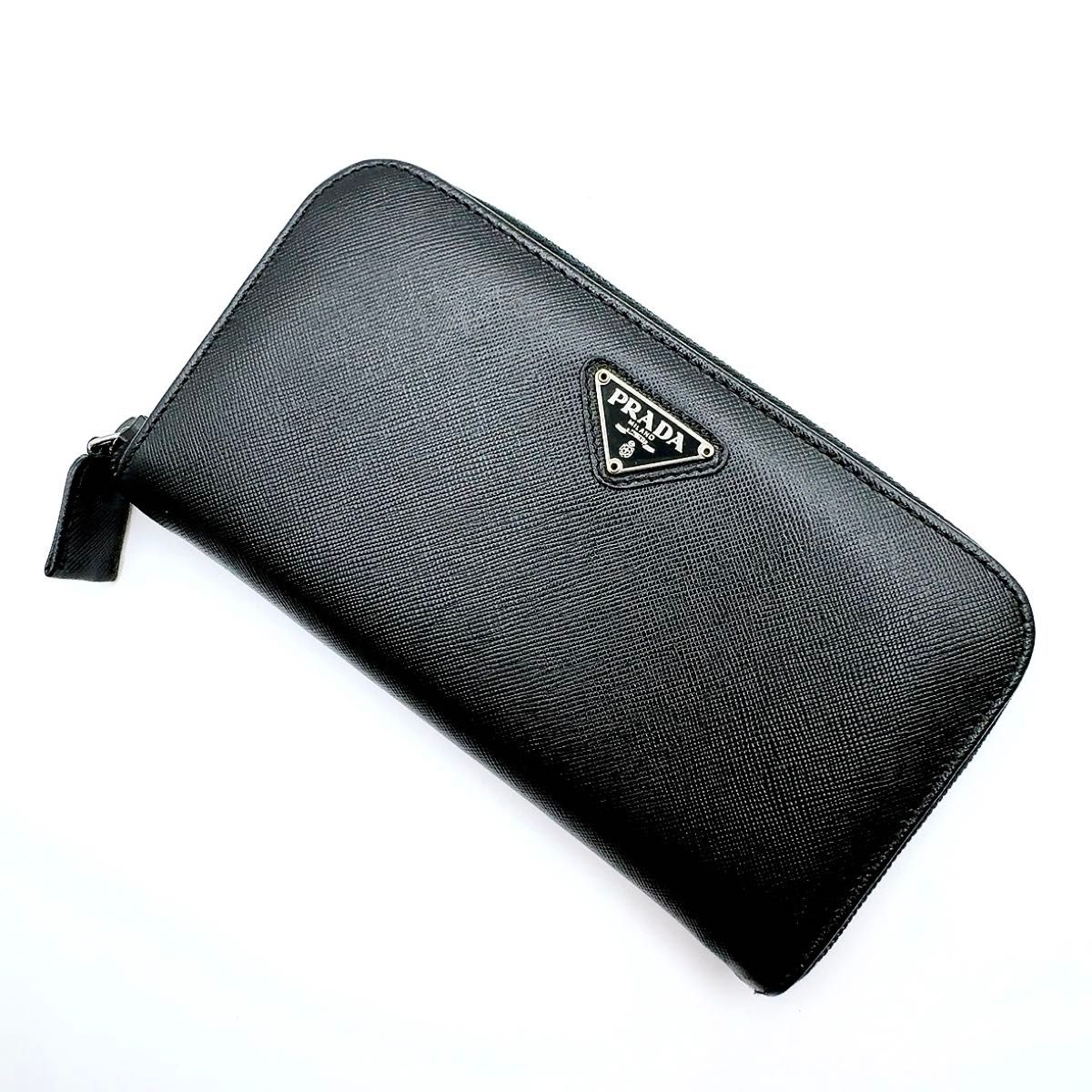 PRADA プラダ 長財布 ラウンドファスナー ブラック系 レザー 三角ロゴ 箱 ウォレット PRADA プラダ 長財布 ラウンドファスナー ブラック系 レザー 三角ロゴ 箱 ウォレット