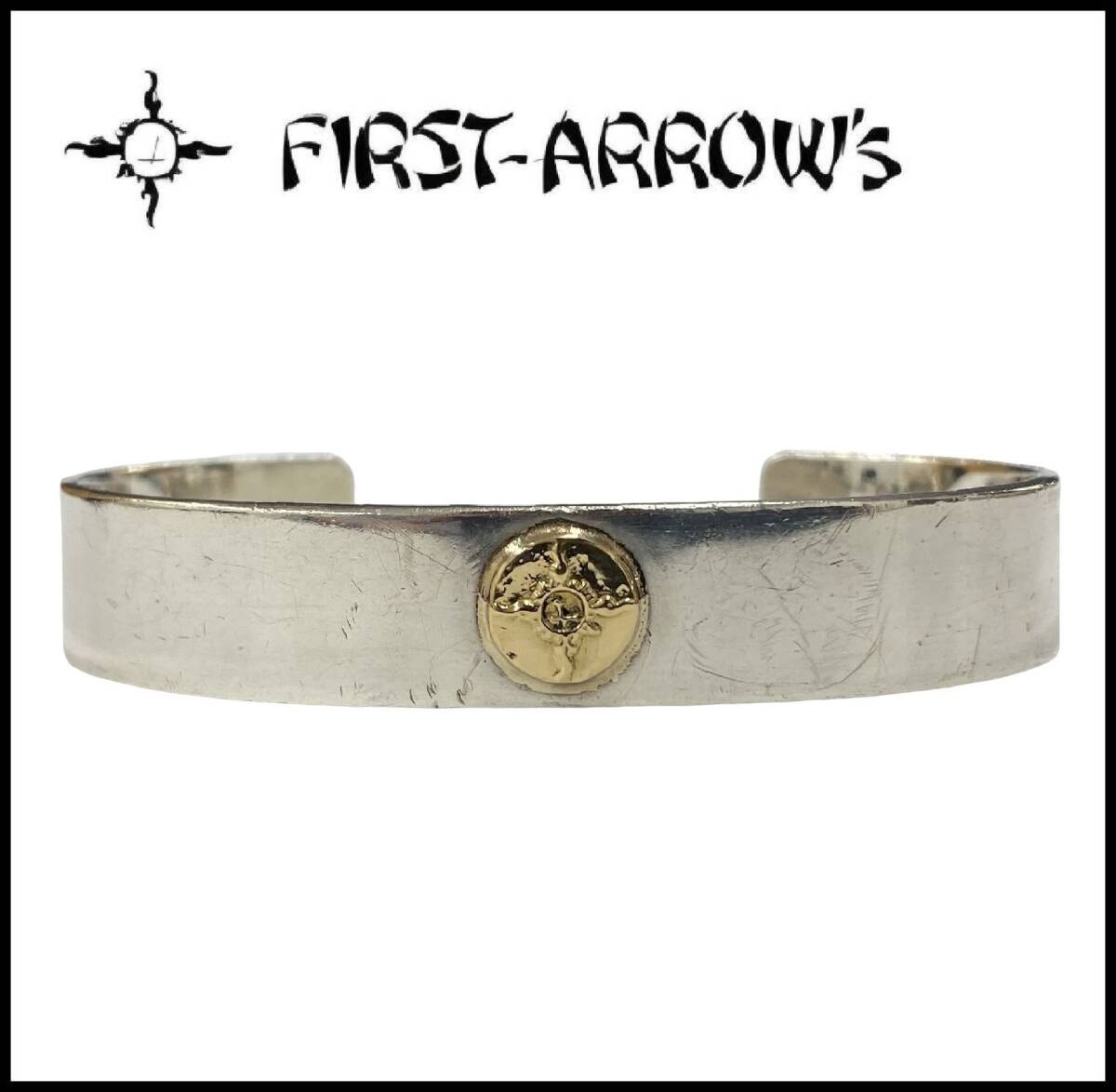 FIRST ARROW'S FIRST ARROWS ファーストアローズ K18 太陽神 メタル シルバー 12mm プレーン 平打ち バングル ブレスレット フェザー