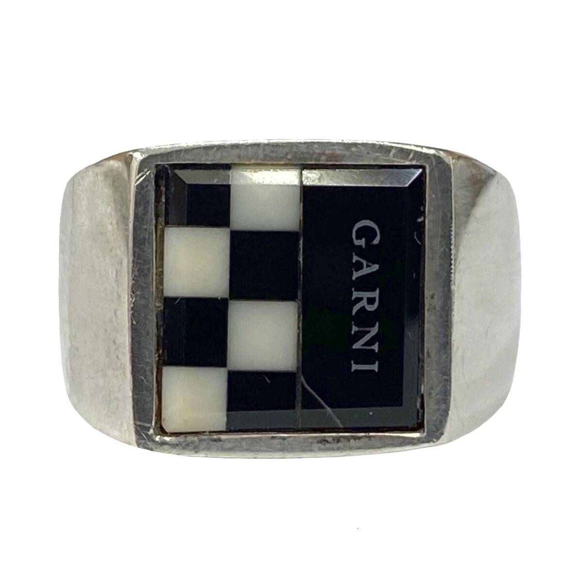 GARNIgaruni silver 925 onyx color stone black  Kelly Logo check plate signet sig net ring ring white black 17 number 