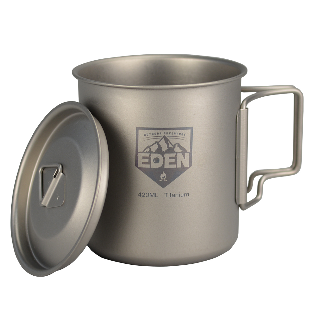 エデン チタンマグカップ 420ml チタン製 蓋つき EDEN チタンマグ 直火 シングルマグ アウトドア キャンプ 食器 登山 アウトドア 軽量の画像2