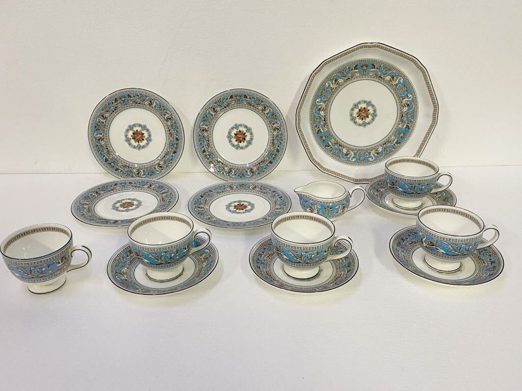 サ6293M★Wedgwood　ウェッジウッド　フロレンティーン　ターコイズ　カップ＆ソーサー　クリーマー　17.5ｃｍ/25.5ｃｍプレート★