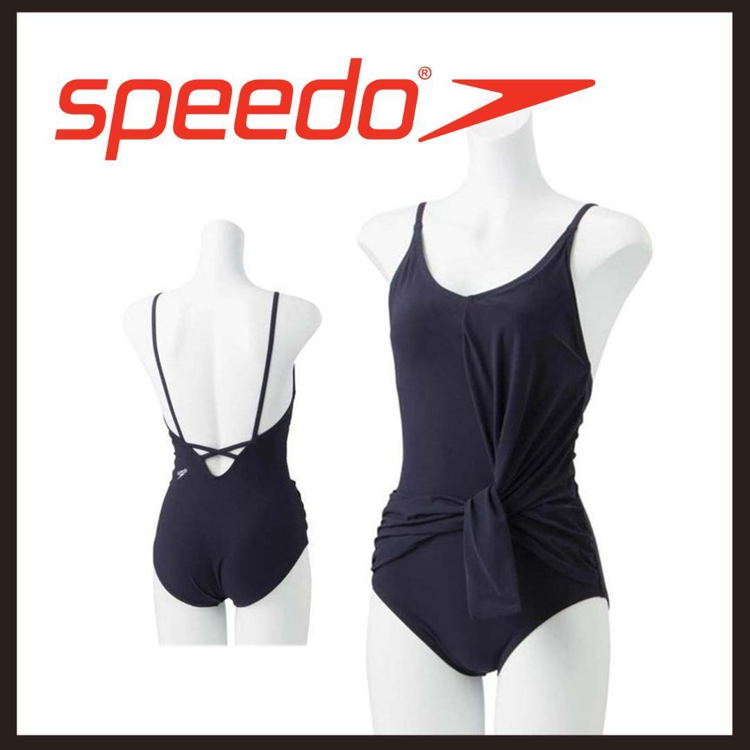 ○★新品 未使用 SPEEDO リファインドギャザースーツ 定番フィットネス水着 ネイビー L○●