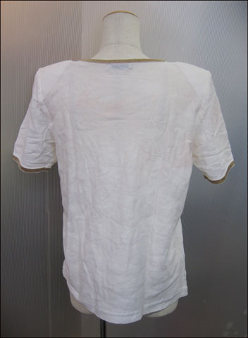 Bana8・衣類◆イヴサンローラン YSL トップス 半袖 ニット 綿 白 カットソー Mサイズ スリット_画像3