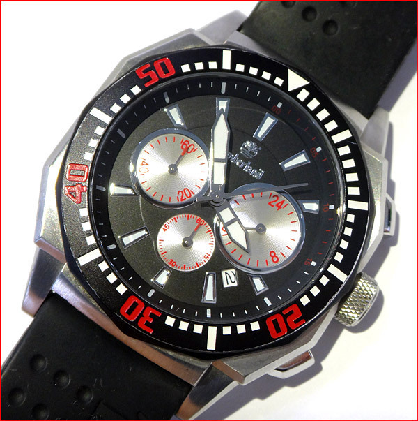 Bana8◆美品◆Timberland/ティンバーランド メンズ腕時計 クロノグラフデイト QT7429104 ラバーベルト ブラック