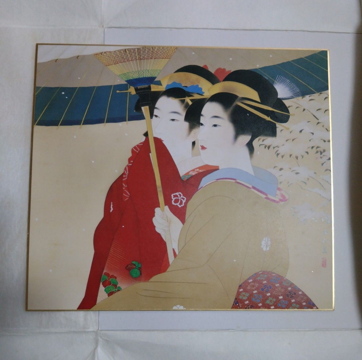 伊東深水　「春の雪」 日本画　絹本着色　浮世絵師