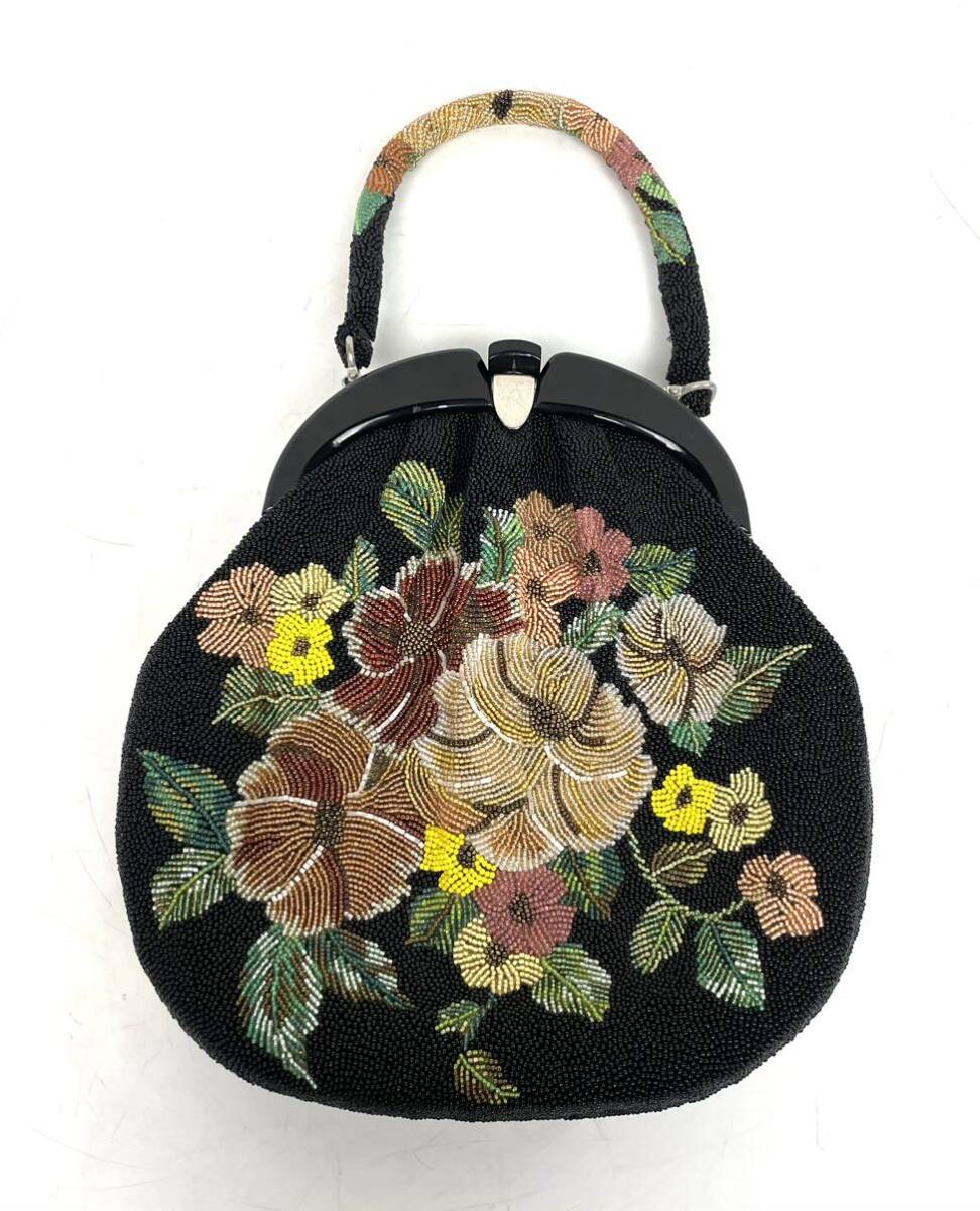 ○ビーズバッグ 手刺繍 がま口 バッグ 花柄 フラワー 和装バッグ ○ビーズバッグ 手刺繍 がま口 バッグ 花柄 フラワー 和装バッグ