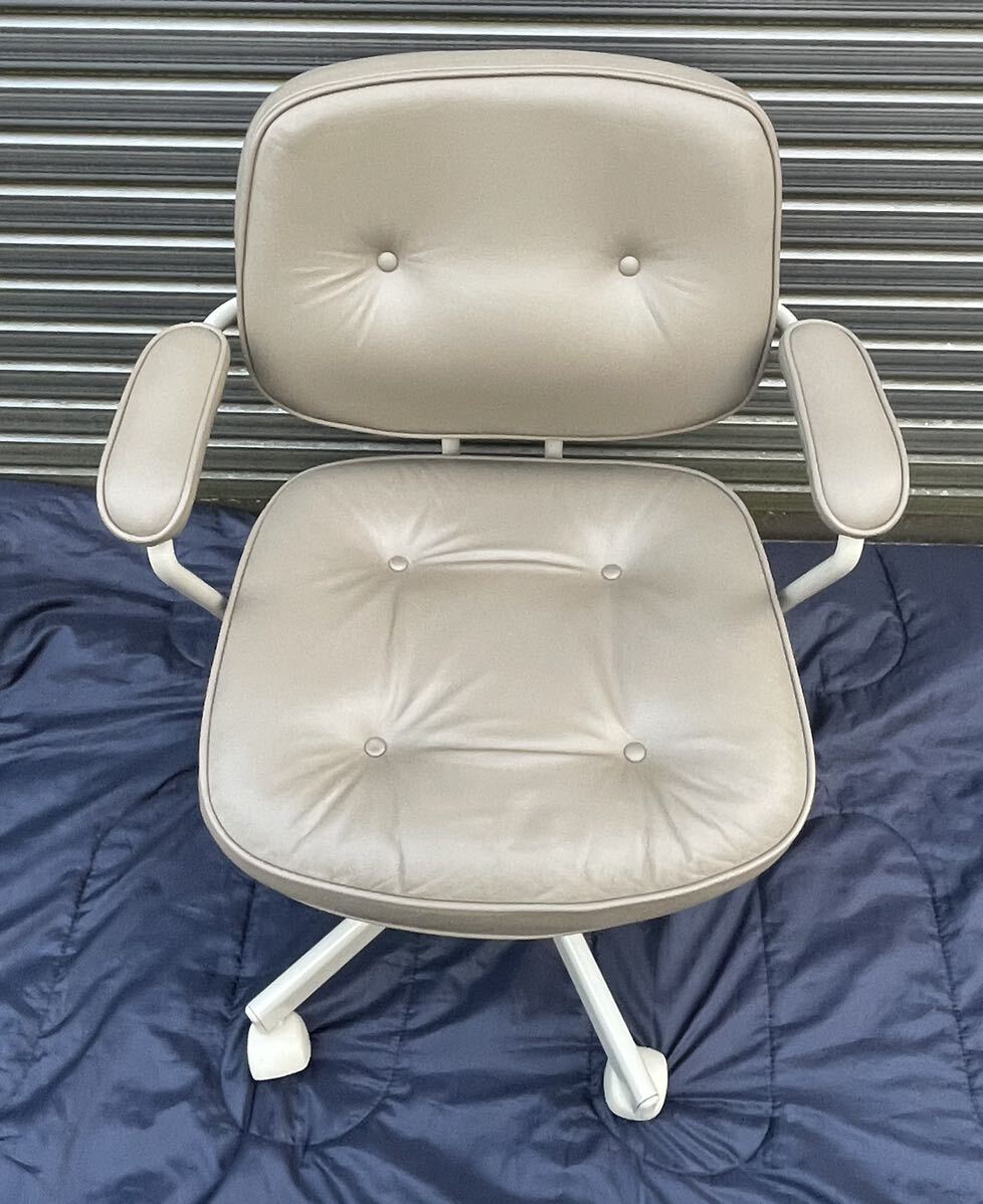 ●IKEA イケア ALEFJALL アレフィェル オフィスチェア グラン ベージュ 牛革 ひじ付き 回転 デスクチェア 検)北欧 レトロモダン ノール●