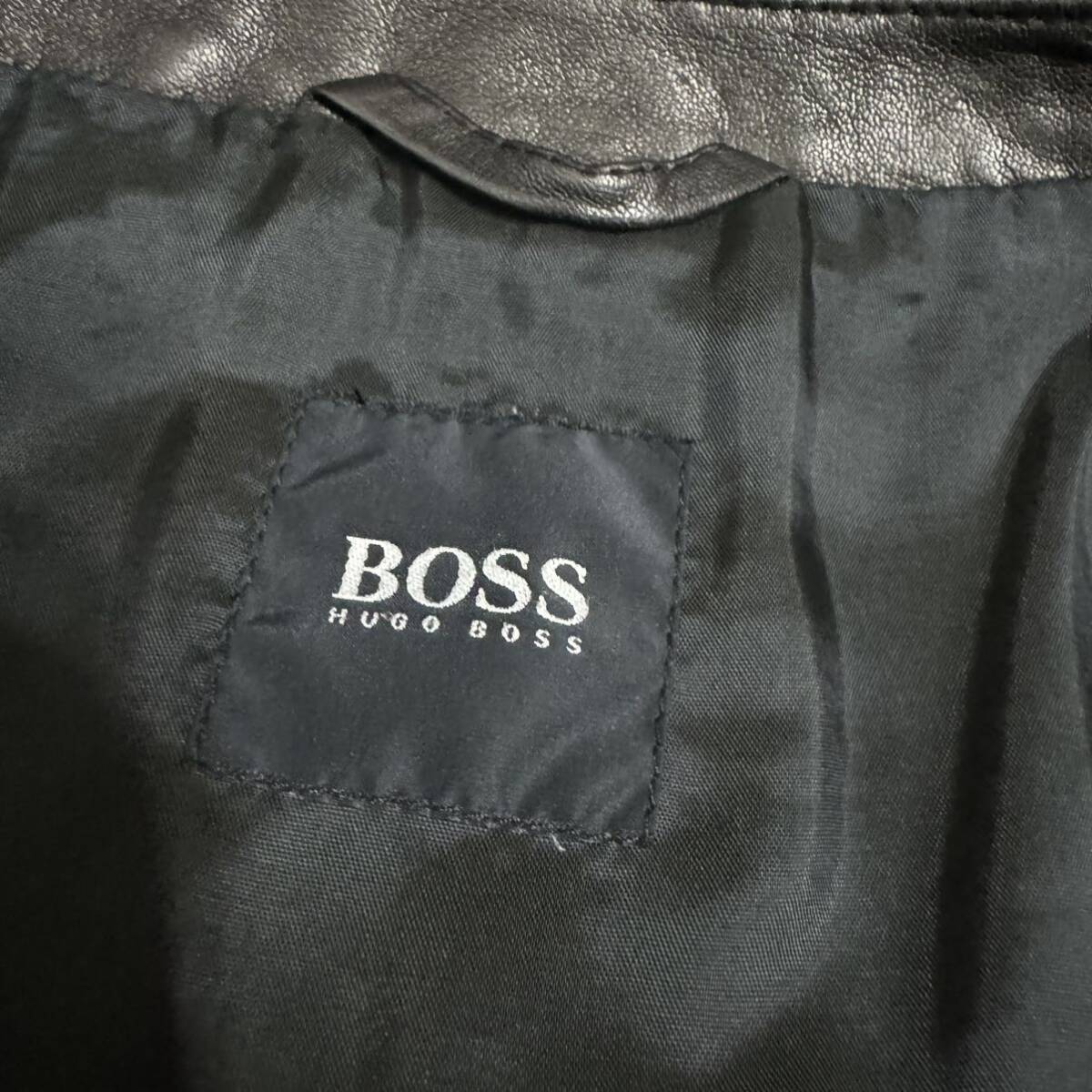 美品!!L相当 ヒューゴボス『溢れ出る高級感』HUGO BOSS テーラードジャケット とろとろ ラムレザー 羊革 レザージャケット 本革 48 黒の画像6