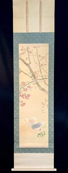 ［真作］大島佳山 作「桜花雙鳩図」絹本 花鳥図 鳥獣 日本画 絵画 日本美術 川合玉堂師事 掛軸 共箱 タトウ H032015_画像3