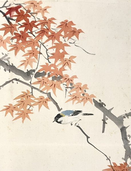 ［模写］章嶺「紅葉小鳥之図」絹本 花鳥図 鳥獣 日本画 絵画 日本美術 掛軸 人が書いたもの Ｈ022708_画像7