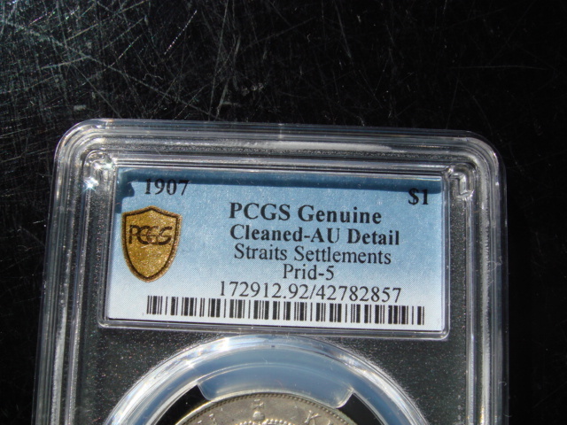 ●★／PCGS／AU-Detail／イギリス（海峡植民地）エドワード7世の壹圓銀貨／1907年／極美品／★●の画像3