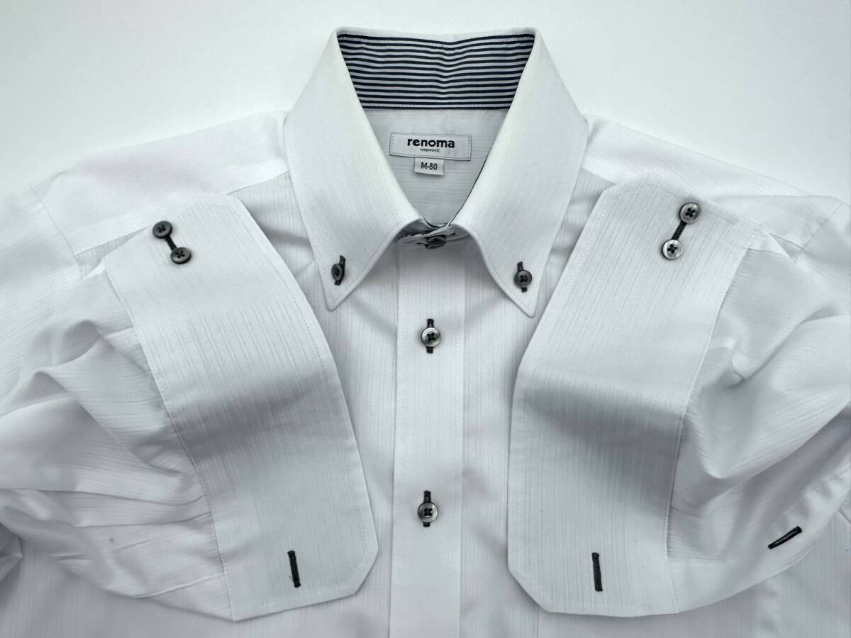 renoma　レノマ　ボタンダウン　長袖　ワイシャツ　形状安定　ホワイト　白　サイズ　M-80　クリーニング済　 23_画像7