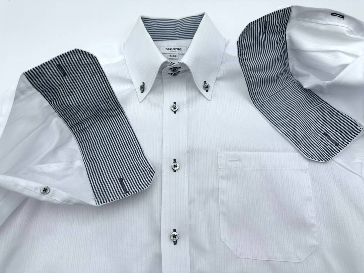 renoma　レノマ　ボタンダウン　長袖　ワイシャツ　形状安定　ホワイト　白　サイズ　M-80　クリーニング済　 23_画像8