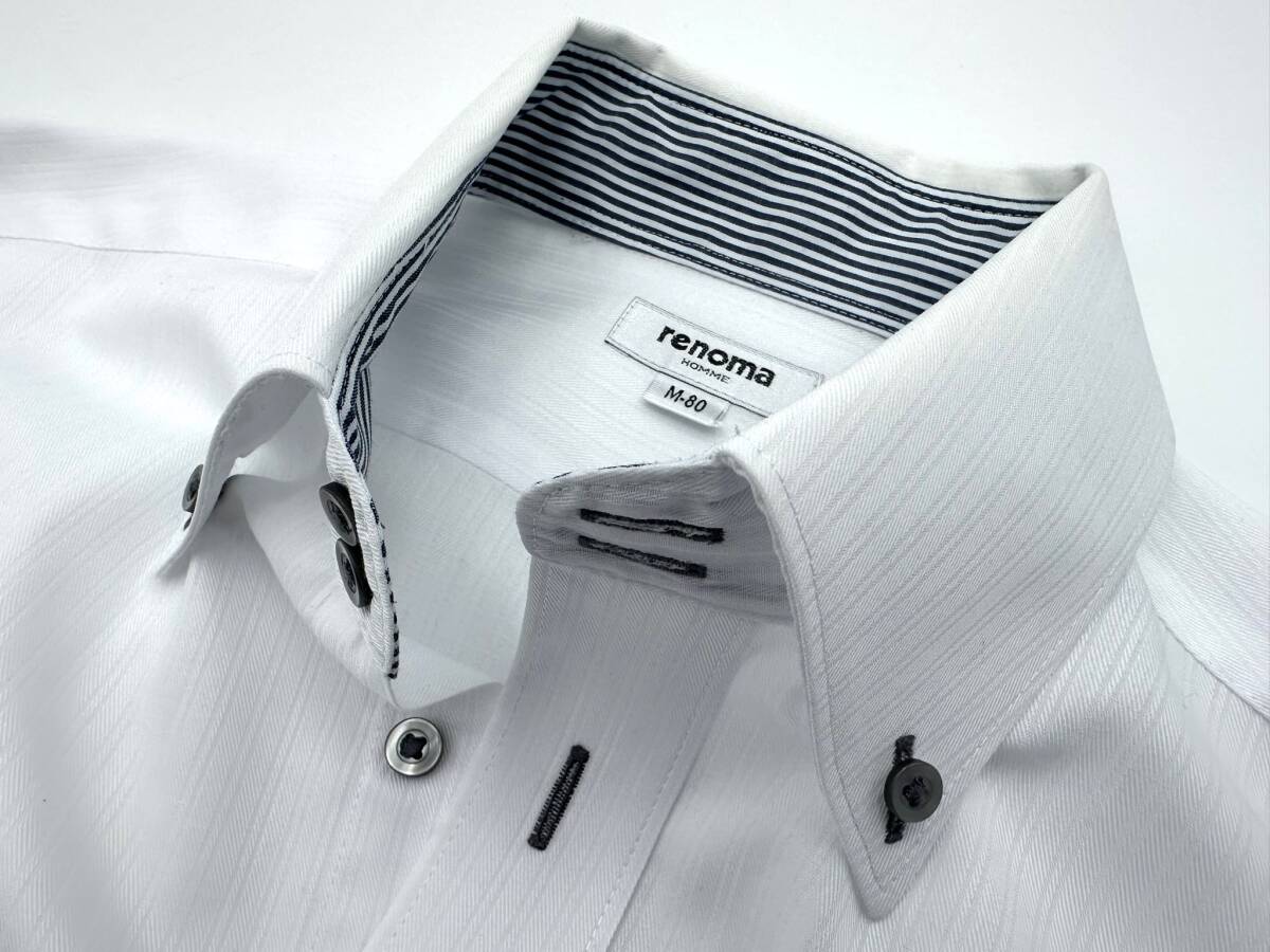 renoma　レノマ　ボタンダウン　長袖　ワイシャツ　形状安定　ホワイト　白　サイズ　M-80　クリーニング済　 24_画像5