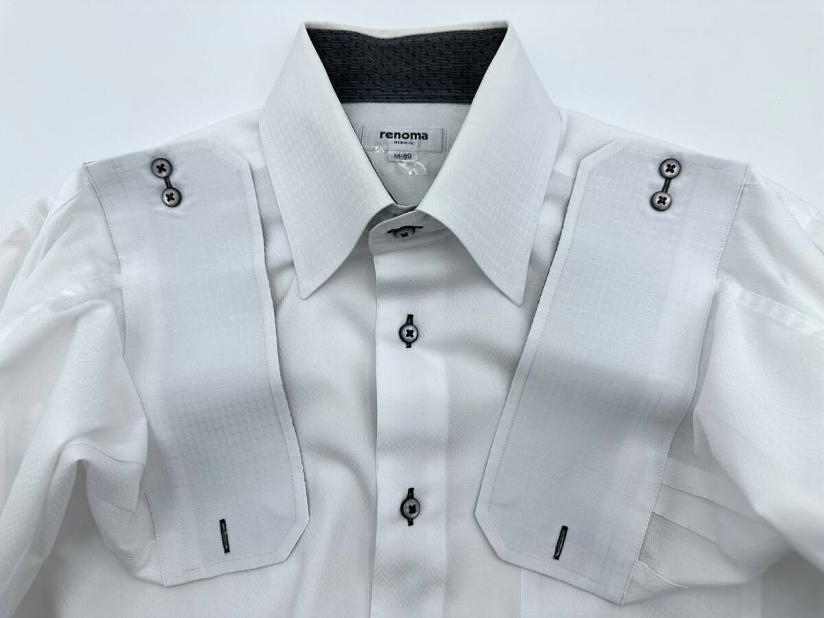 renoma　レノマ　スナップダウン　長袖　ワイシャツ　形状安定　ホワイト　白　サイズ　M-80　クリーニング済　 25_画像7