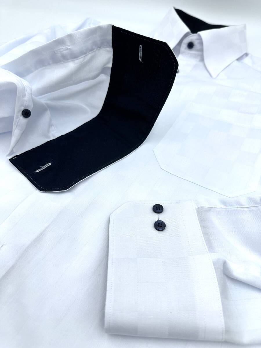 美品 !! renoma　レノマ　スナップダウン　長袖　ワイシャツ　形状安定　ホワイト　白　サイズ　M-80　クリーニング済　⑬_画像6