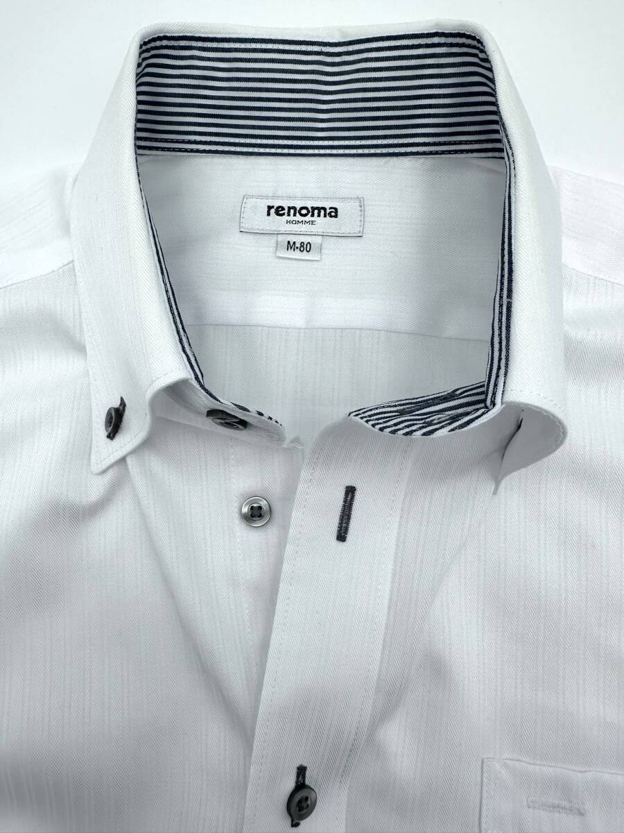 renoma　レノマ　ボタンダウン　長袖　ワイシャツ　形状安定　ホワイト　白　サイズ　M-80　クリーニング済　 23_画像1