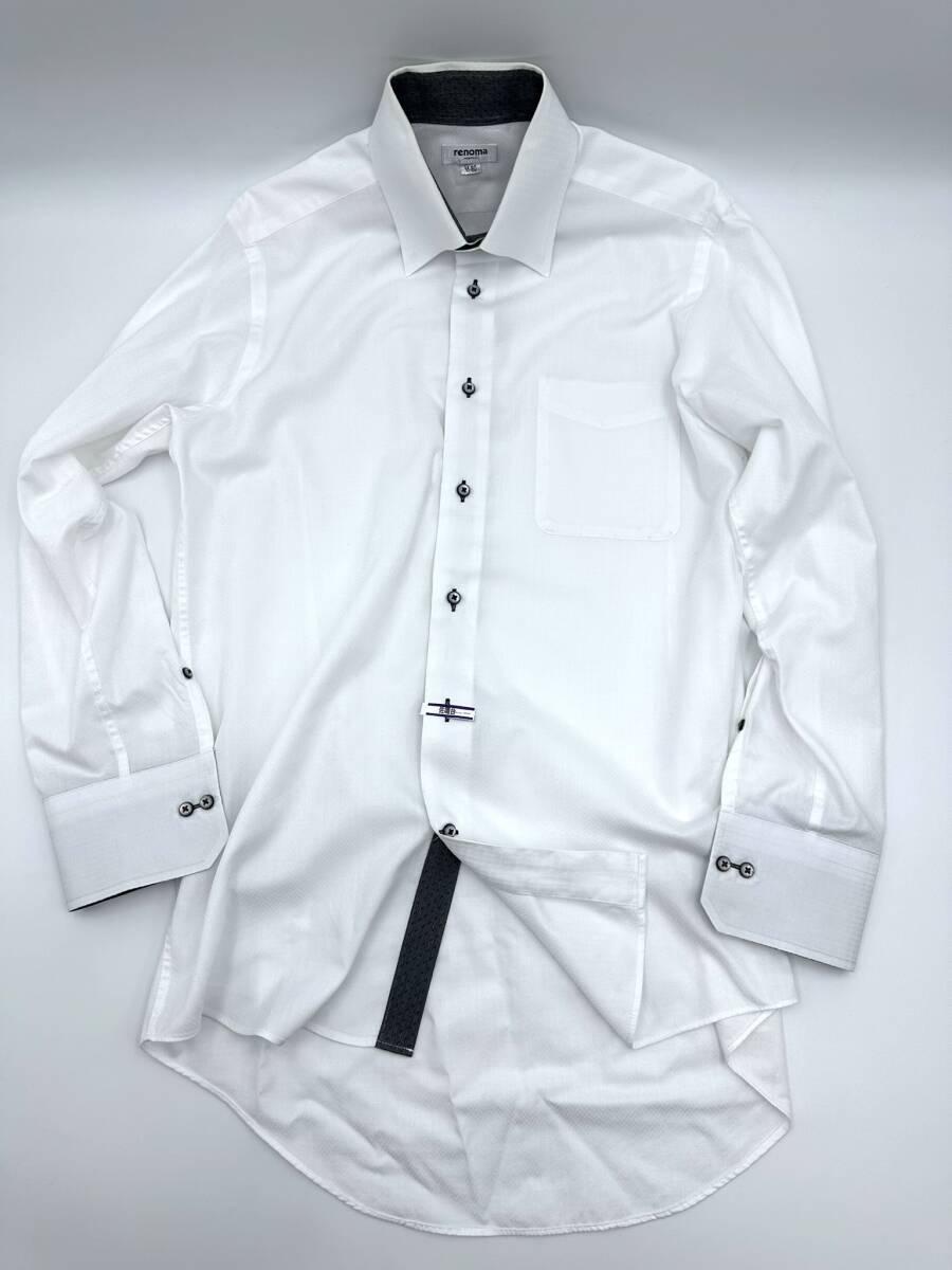 renoma　レノマ　スナップダウン　長袖　ワイシャツ　形状安定　ホワイト　白　サイズ　M-80　クリーニング済　 25_画像2