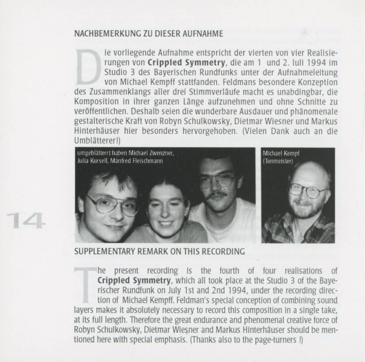 Morton Feldman - Crippled Symmetry ; Dietmar Wiesner, Markus Hinterhauser, Robyn Schulkowsky ; col legno_画像6