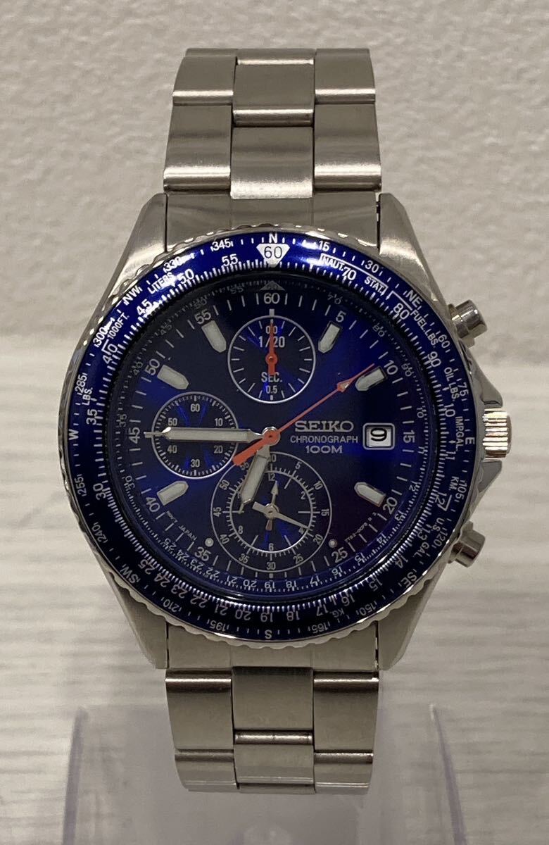 ◇【美品】SEIKO CHRONOGRAPH 100M QZ 7T92-0CF0 セイコー パイロットウォッチ クロノグラフ 稼動 クォーツ 純正ブレス 保管品◇の画像2