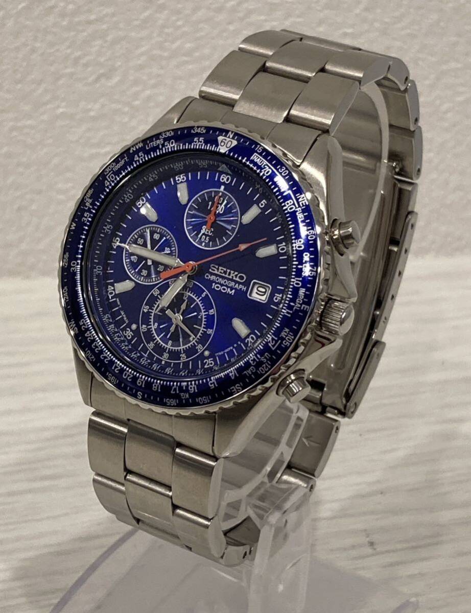 ◇【美品】SEIKO CHRONOGRAPH 100M QZ 7T92-0CF0 セイコー パイロットウォッチ クロノグラフ 稼動 クォーツ 純正ブレス 保管品◇の画像1