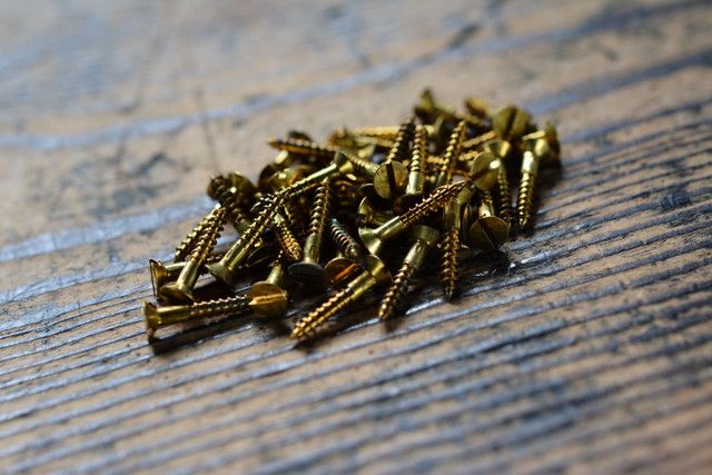 NO.0003 old minus tree screw brass plate head 16mm 1 2 ps SET unused dead stock for searching language -A50g antique Vintage old tool brass metallic material vacuum tube 