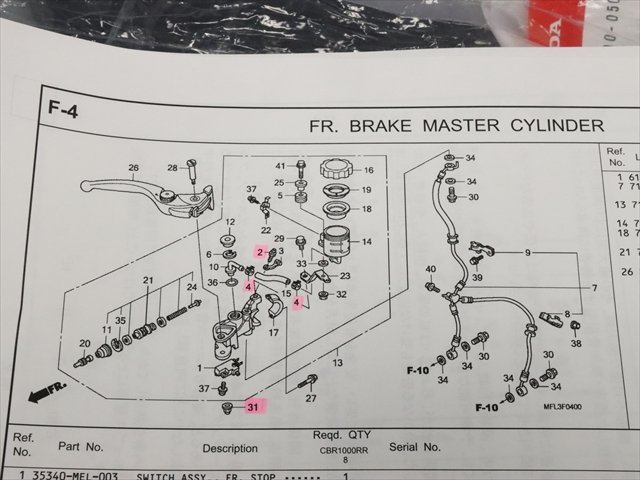 激安！CBR1000RR純正ハンドル/マスターシリンダー周辺部品Set/新品未使用品！SC59/2008～/HRC/NLR/MFL_画像4